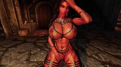 Rewritten as: "A dark and mysterious queen, with a lustful appetite for self-pleasure, masturbates in the warm light of her castle chamber."