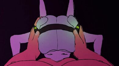 Rebecca is giving a blowjob to an animated character in this sex tape called "Animation Test".