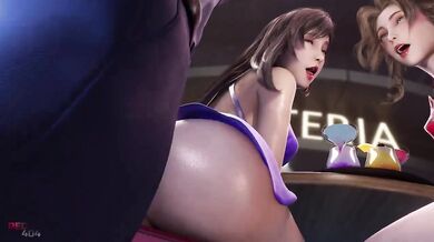 'Assisted Anal Penetration by Aerith Gains a New Level of Pleasure with Tifa in Double Seventh Heaven Special, Red 704.'