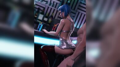 Rewritten as: "Evelyn gets fucked at the bar by a mysterious stranger."