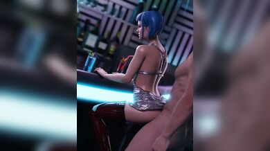 Rewritten as: "Evelyn gets fucked at the bar by a mysterious stranger."