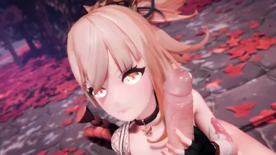 "[Sexy Momokos] Yoimiya Gives Lumine a Blowjob"