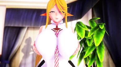 Rewritten as: "Shinanus gets horny after a day of shopping, and her breasts expand beyond control with Centorea's help."