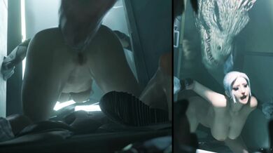 "Sneaky Licking and Tail Slapping between a Black Cat and a Reptilian Lover in an Erotic Two-Angle Scene"