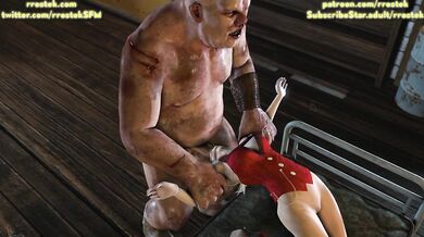 'Lustful Lady Leia giving a throat blowjob to an enormous Orc'