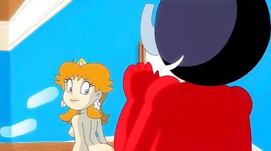 Mario and his Mushroom Kingdom babes in a hot tub of love!