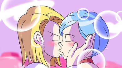 Rewritten: 'Bulma, the Android's love interest, shares a passionate kiss in this edited hentai video.'