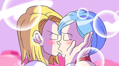 Rewritten: 'Bulma, the Android's love interest, shares a passionate kiss in this edited hentai video.'