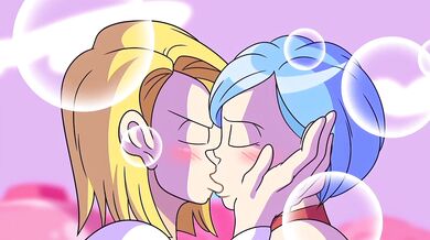 Rewritten: 'Bulma, the Android's love interest, shares a passionate kiss in this edited hentai video.'