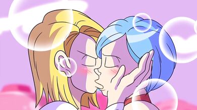 Rewritten: 'Bulma, the Android's love interest, shares a passionate kiss in this edited hentai video.'