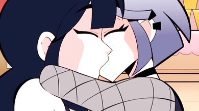 'A Secret Passionate Kiss Between Two Hentai Animated Characters In A Flower Garden'