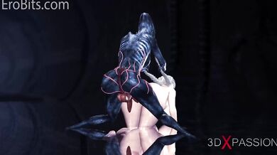 Rewritten: "Alien Futanari Monster Fucks Busty Anime Girl in a Cave, 3D Animated Hentai Porn Video."