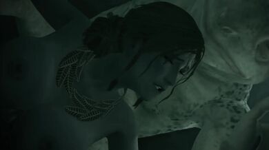 "Afraid of getting caught, she rushes to finish her business in the bathroom."