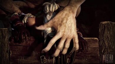 "Afraid of getting caught, she rushes to finish her business in the bathroom."