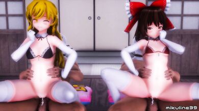 Marisa, X, Reimu and their hot sex dance party!