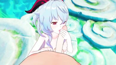 'Chris Flandre gets an affectionate hand job from his sexy neighbor Ganyu in this Hentai Porn Video.'