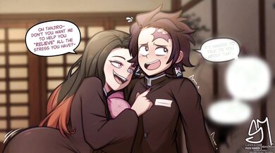 'Demon Slayer Nezu and His Wife Tanjiro: Semen Drawing on the Skin'