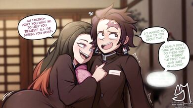 'Demon Slayer Nezu and His Wife Tanjiro: Semen Drawing on the Skin'
