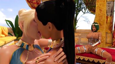 'Two-headed futa lesbians share a passionate kiss, licking each other's faces and tongues in this X-rated hentai PORN.'