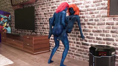 "A Mystical Encounter between Two Enchanting Blue-Haired Women."