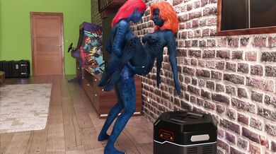 "A Mystical Encounter between Two Enchanting Blue-Haired Women."