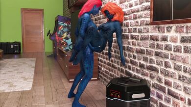 "A Mystical Encounter between Two Enchanting Blue-Haired Women."