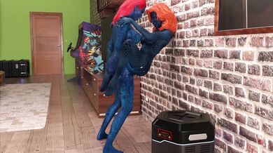 "A Mystical Encounter between Two Enchanting Blue-Haired Women."