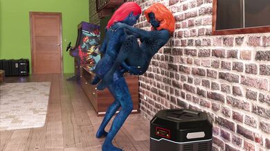 "A Mystical Encounter between Two Enchanting Blue-Haired Women."