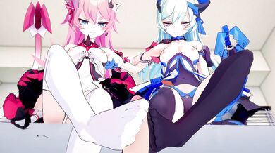 "Two horny babes getting fucked by a giant cock!!"