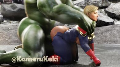 When the Incredible Hulk meets Captain Marvel, he can't help but give her backshots that leave her feeling weak and powerless.