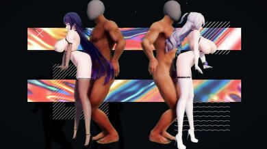 "Fucking Mei and Bronya on the Bed with Their Big Dicks"