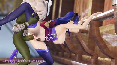 The raining orgasm! Hilichurl gets NTRed by Raiden in the shower.