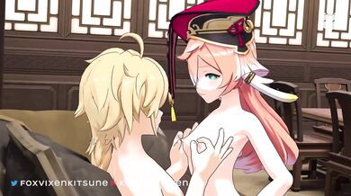 "Exploring the depths of passion with Aether and Yanfei - a kinky cowgirl ride!"