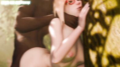 'Insatiable Mistress Darcy Redd pleasures herself with her cheeks while polishing the tree bark... (black) Baron Von Meowsberg'