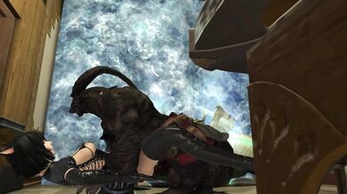 Miko is having fun with her statue, which has a large penis.