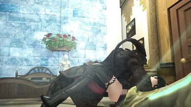 Miko is having fun with her statue, which has a large penis.