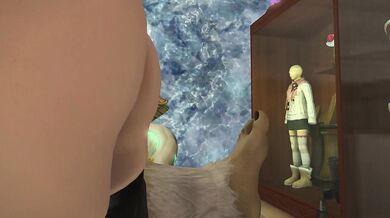 The Naughty Miko - Miqote Masturbates with a Big Penis and Breasts