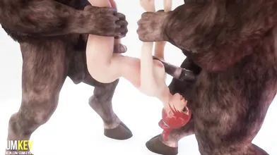Ravishing Redhead Gets Abducted by Two Feral Monsters and Fucked in the Wildlife