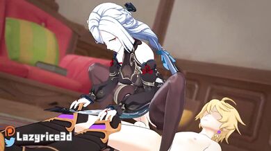 'Lustful Lady and Shenhe-chan Reverse Cowgirl Style on Lazy Rice 3D Porn Video'
