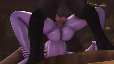 A sexy night elf is ravaged by an alpha worg while Bonkerz and Honkerz watch in the background.