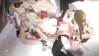 Rewritten as: "Horny hotties Kiana and Coralie go down on sexy Helia with their stiff chopsticks in Chopsticker"