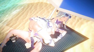 "Hikari, Mei and Fuhua have a steamy beach romp with Chopstick (Chinese edition)"