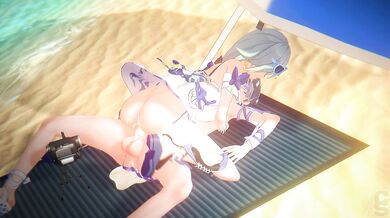 "Hikari, Mei and Fuhua have a steamy beach romp with Chopstick (Chinese edition)"