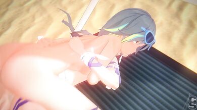 "Hikari, Mei and Fuhua have a steamy beach romp with Chopstick (Chinese edition)"