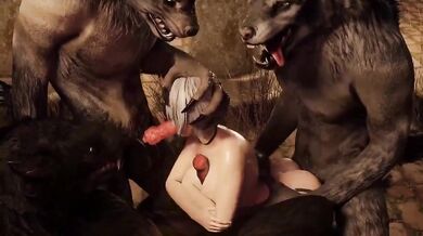 'Beautiful 20-something woman gets fucked by a werewolf and his three friends in this incredible hentai porn video from Rekin3D!'