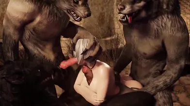 Beautiful 20-something woman gets fucked by a werewolf and his three friends in this incredible hentai porn video from Rekin3D!