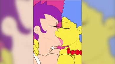 'Bender and Fry having sex with Leela and Marge in an office desk'