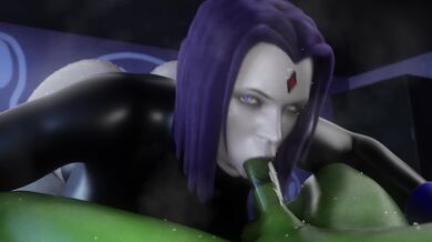 "Raven Gives a Sultry Blowjob on the Floor of a Darkened Room"