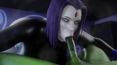 "Raven Gives a Sultry Blowjob on the Floor of a Darkened Room"