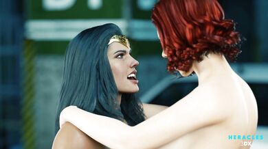 '"Superheroine" fantasy becomes reality as Black Widow and Wonder Woman engage in an unbridled sexual adventure.'